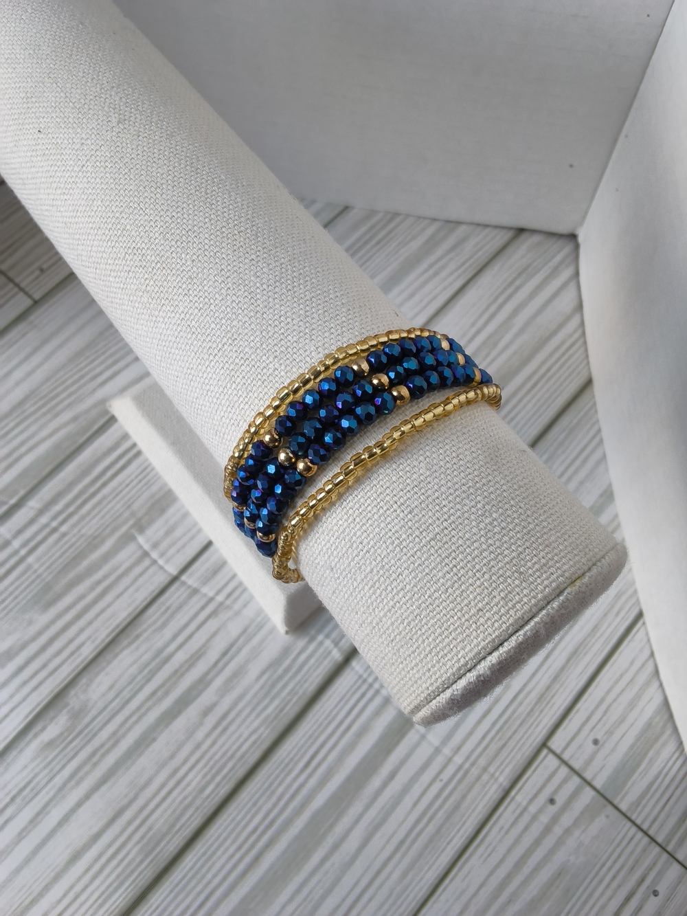 Gold and Blue Beaded Women's Bracelet